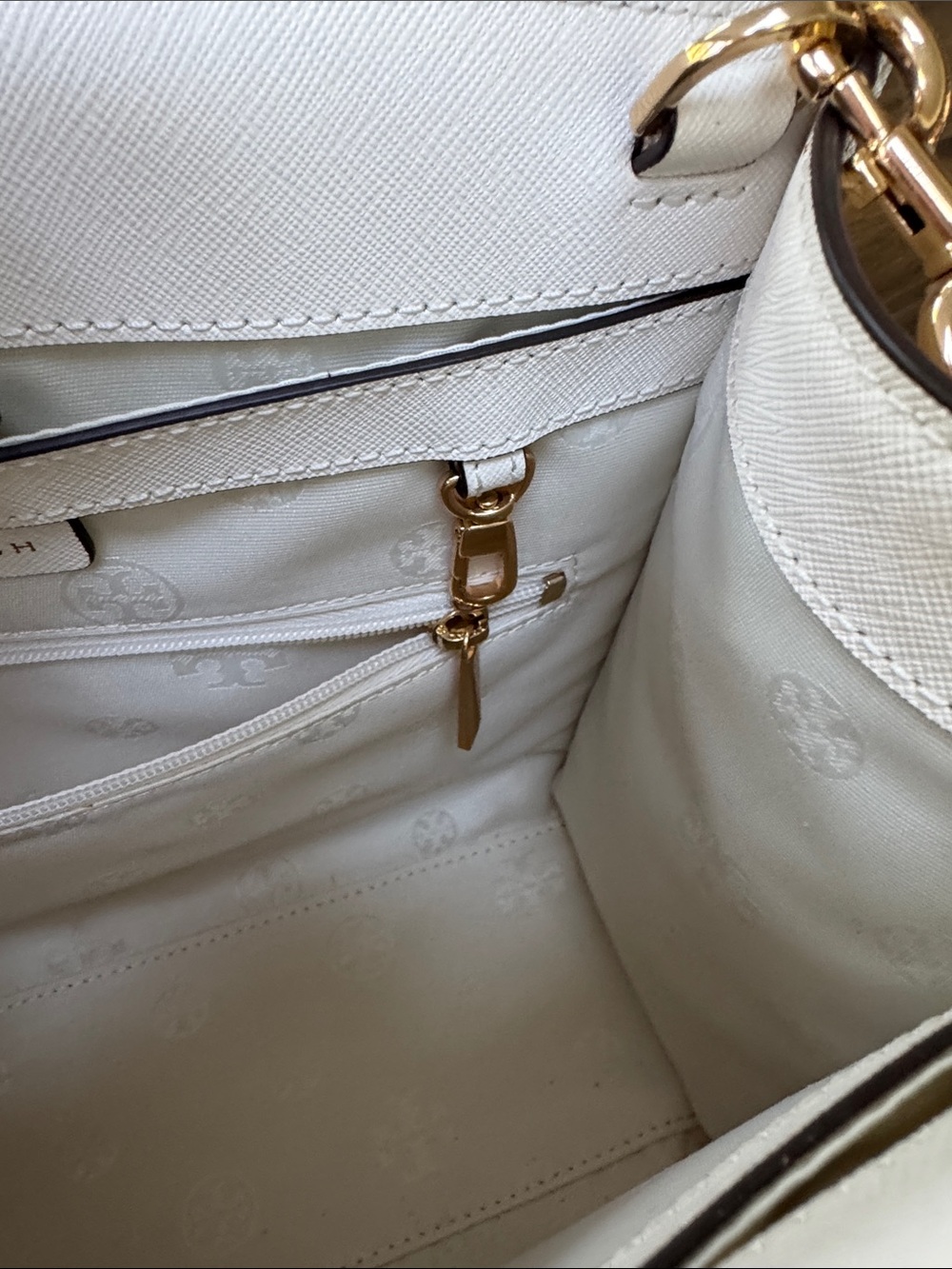 Tory Burch Cream Leather Satchel with Brown Handles and Yellow Floral Strap - Picture 7 of 14